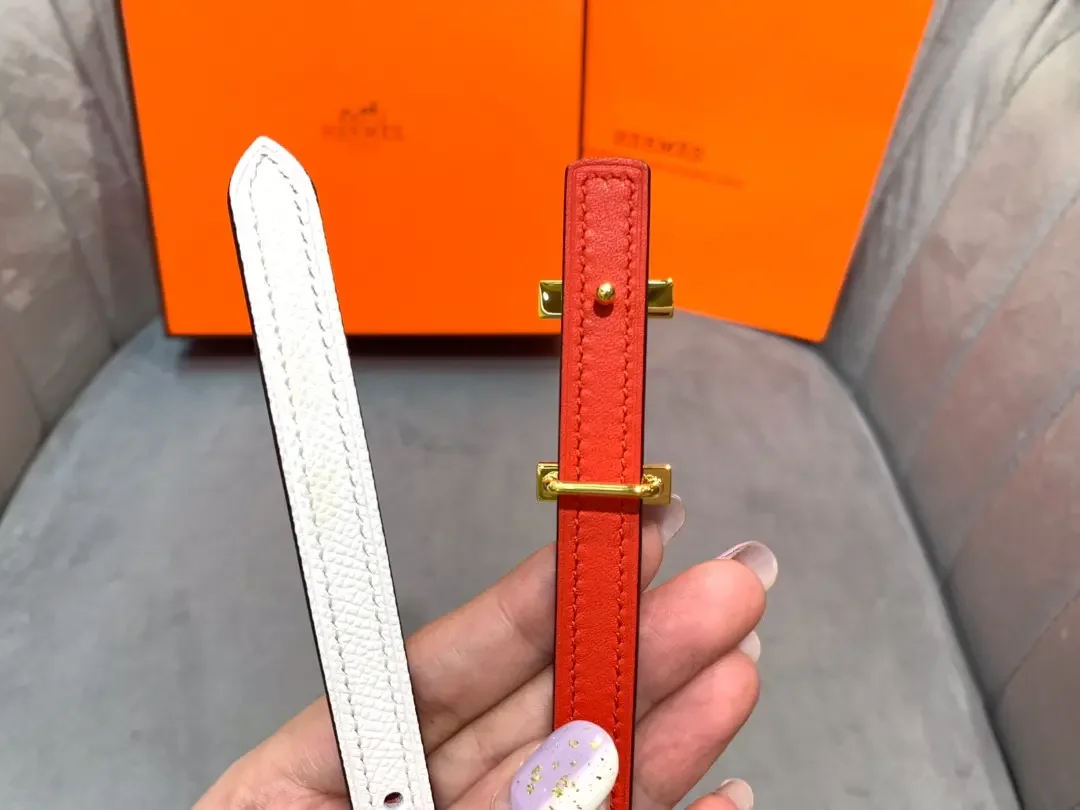 Hermès White/Red Reversible Belt with Gold-Tone Slim H Buckle product view 7