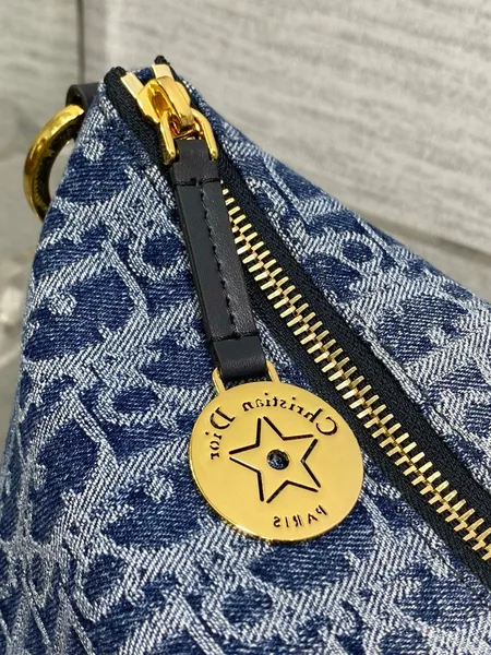 Dior Diorstar Hobo Bag with Chain in Blue Denim Oblique Jacquard product view 8