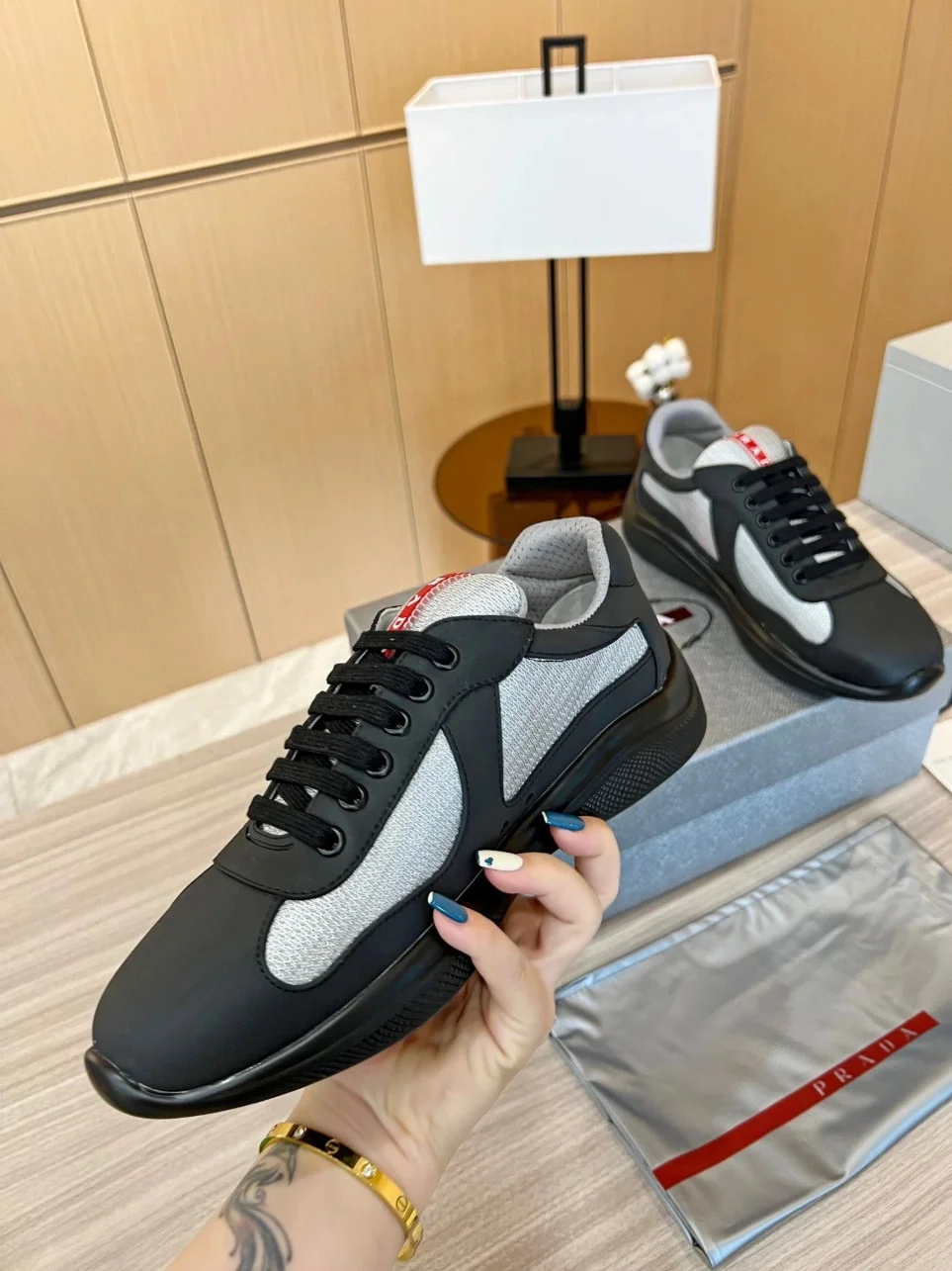 Prada America’s Cup Sneakers in Black Rubber and Bike Fabric product view 4