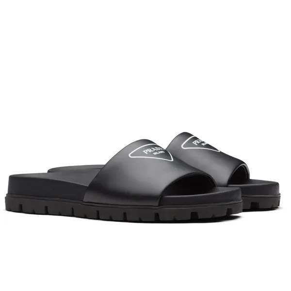 Prada Black Leather Slides with Printed Triangle Logo product photo