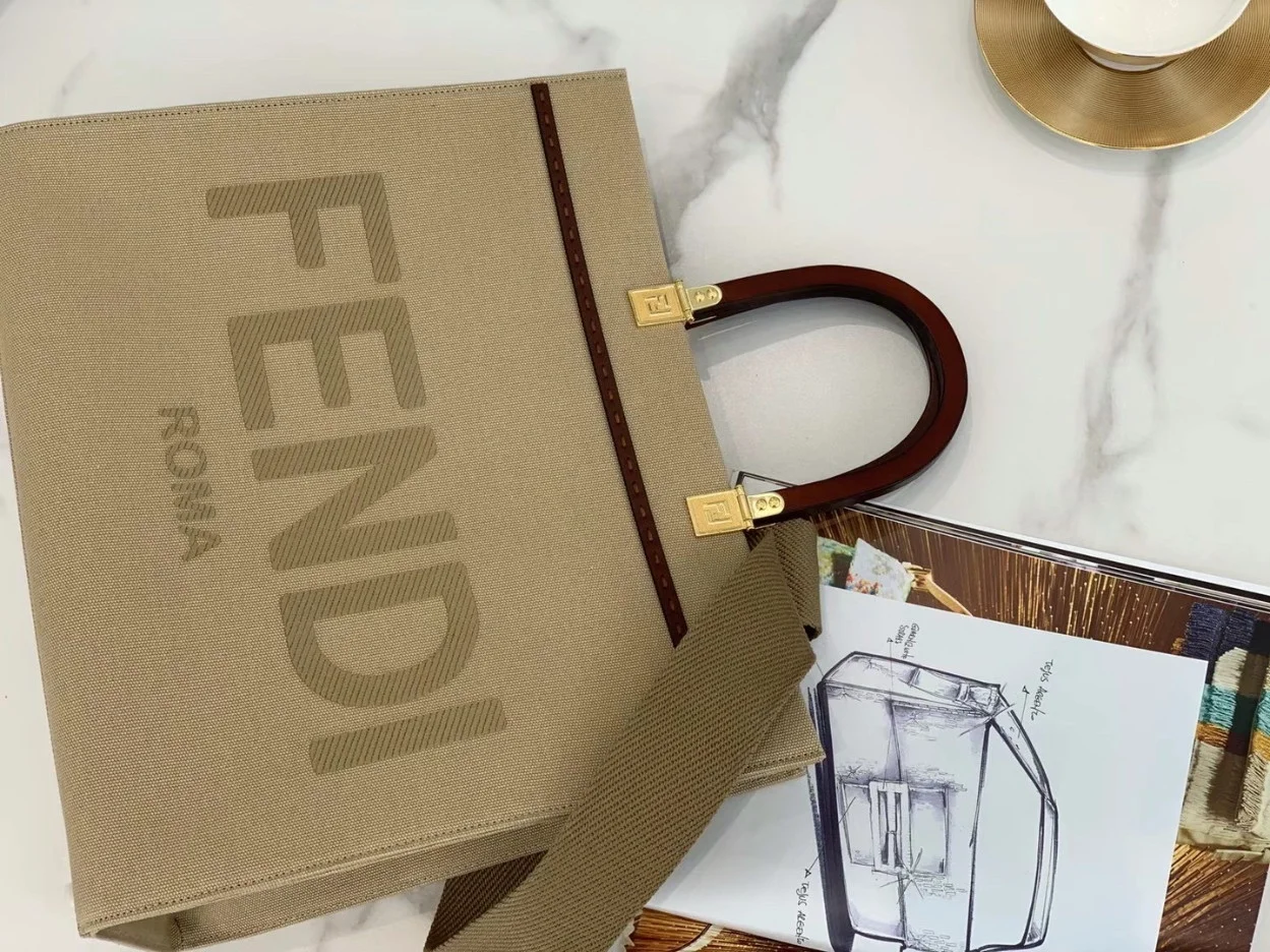 Fendi Sunshine Medium Tote Bag In Beige Canvas product view 5