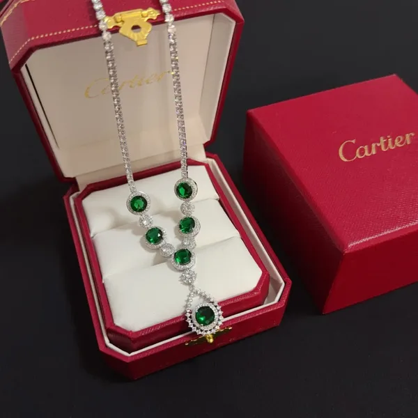 Cartier Green Multi-Stone Silver-Tone Pendant Necklace product photo