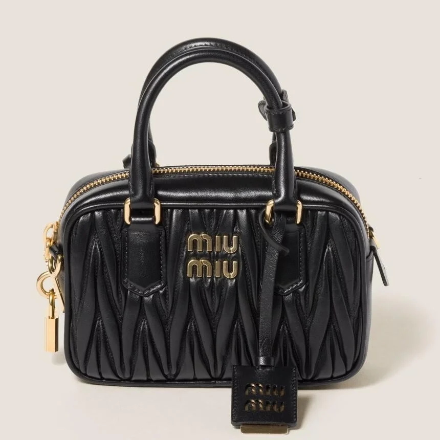 Miu Miu Arcadie Small Bag in Black Matelasse Leather product view 1