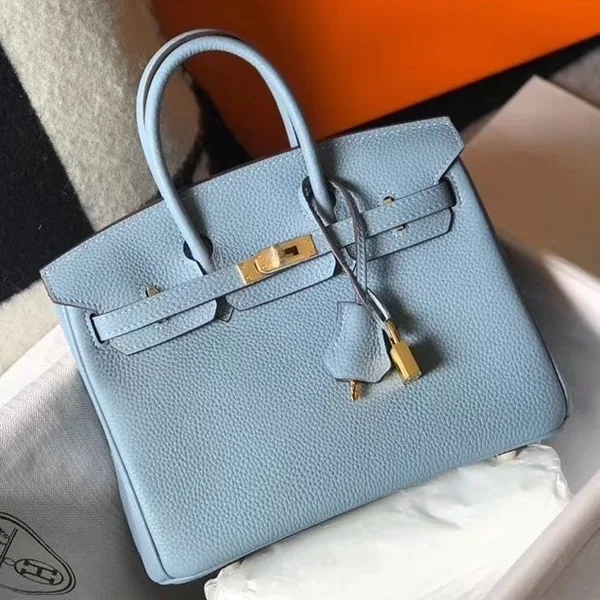 Hermes Birkin 25 Bag In Blue Lin Clemence Leather with GHW product photo