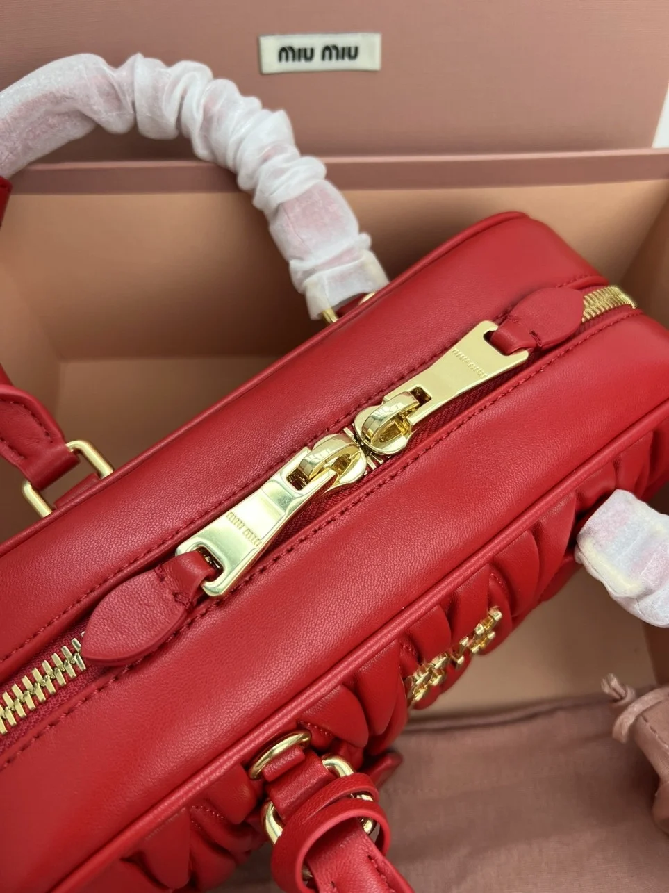 Miu Miu Arcadie Medium Bag in Red Matelasse Leather product view 7