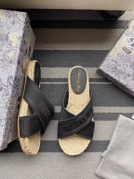 Dior Granville Espadrilles Sandals In Black Embroidered Cotton product view 6