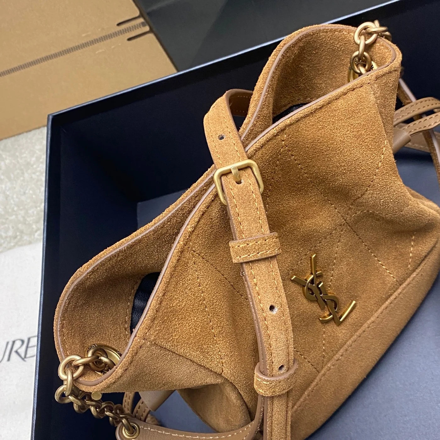Saint Laurent Jamie Mini Shoulder Pouch — Tan Brown Suede product view 7