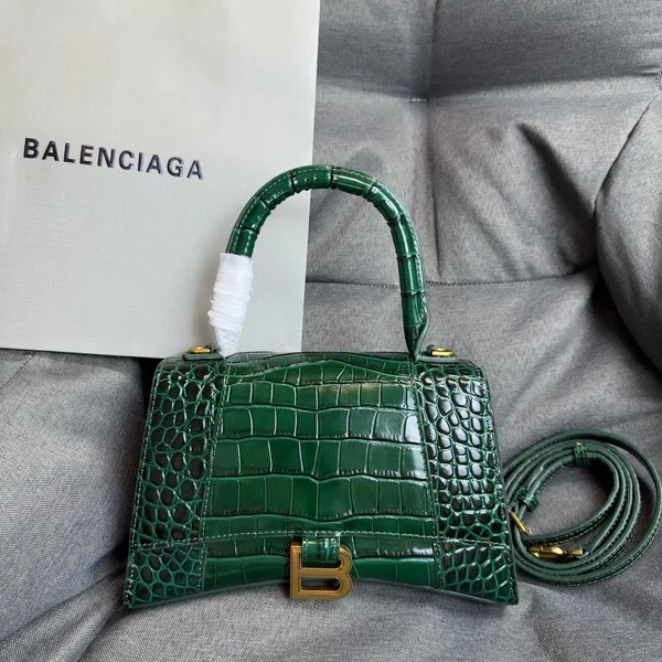 Balenciaga Hourglass Small Bag in Green Croc-Embossed Calfskin product view 2