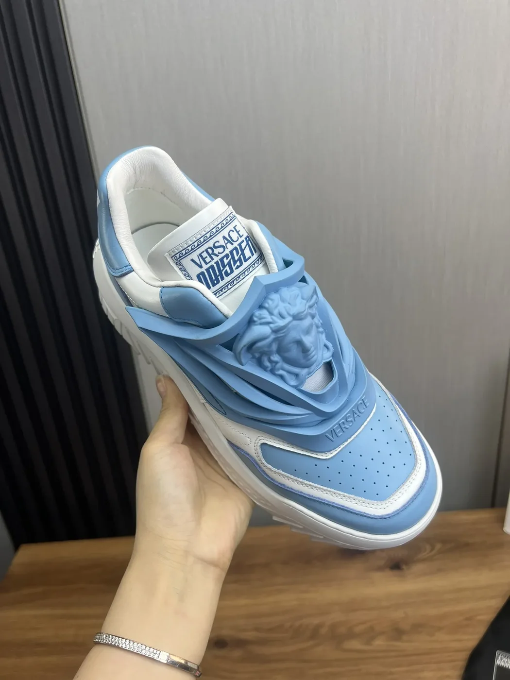 Versace Blue & White Leather Sneakers product view 7
