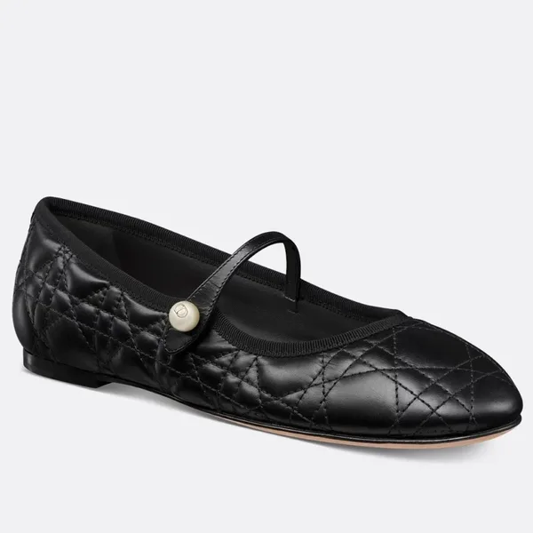 Dior Ballerina Strap Flats in Black Quilted Cannage Calfskin product photo