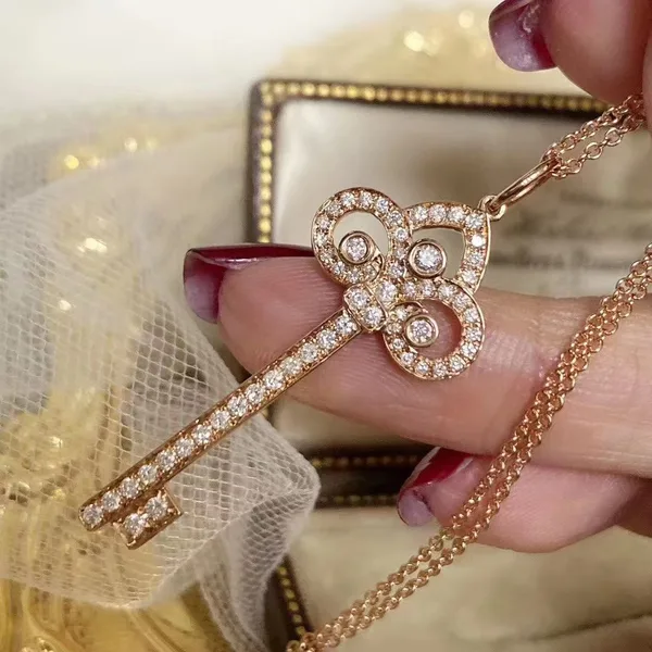 Tiffany & Co. Full Pavé-Effect Woven Crown Key Necklace Rose-Tone product view 2