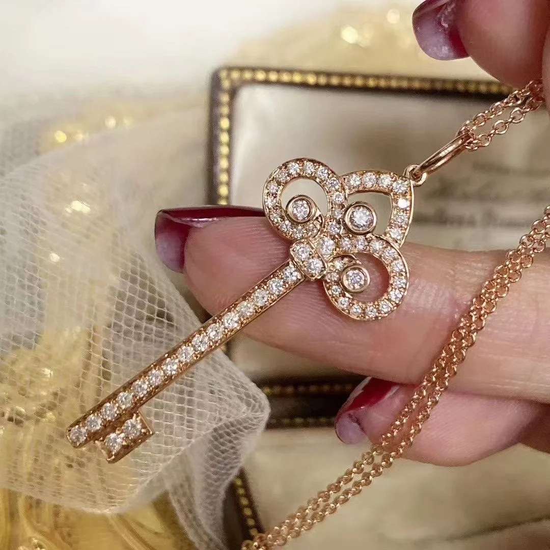Tiffany & Co. Full Pavé-Effect Woven Crown Key Necklace Rose-Tone product view 2