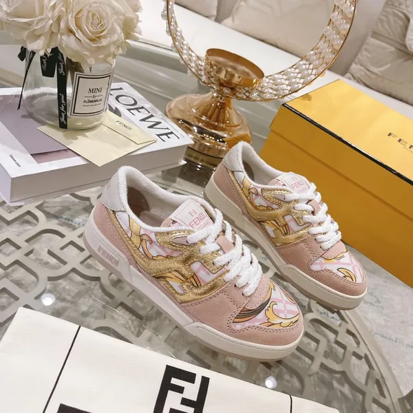 Fendi Match Pink Leather Sneakers product view 3