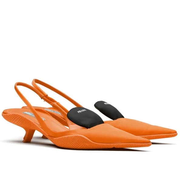 Prada Gabardine Slingback Pumps In Orange Nylon product photo