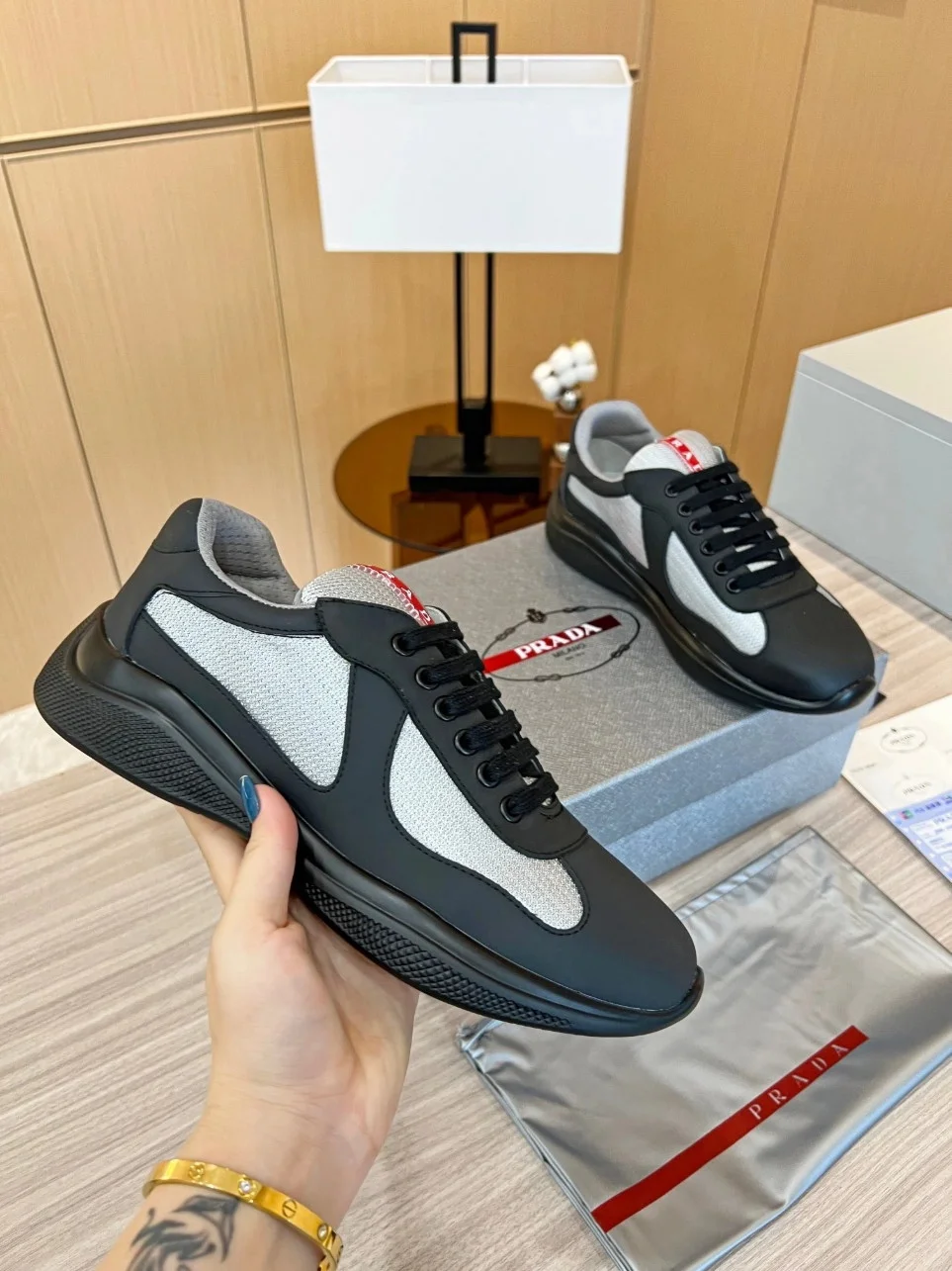 Prada America’s Cup Sneakers in Black Rubber and Bike Fabric product view 8