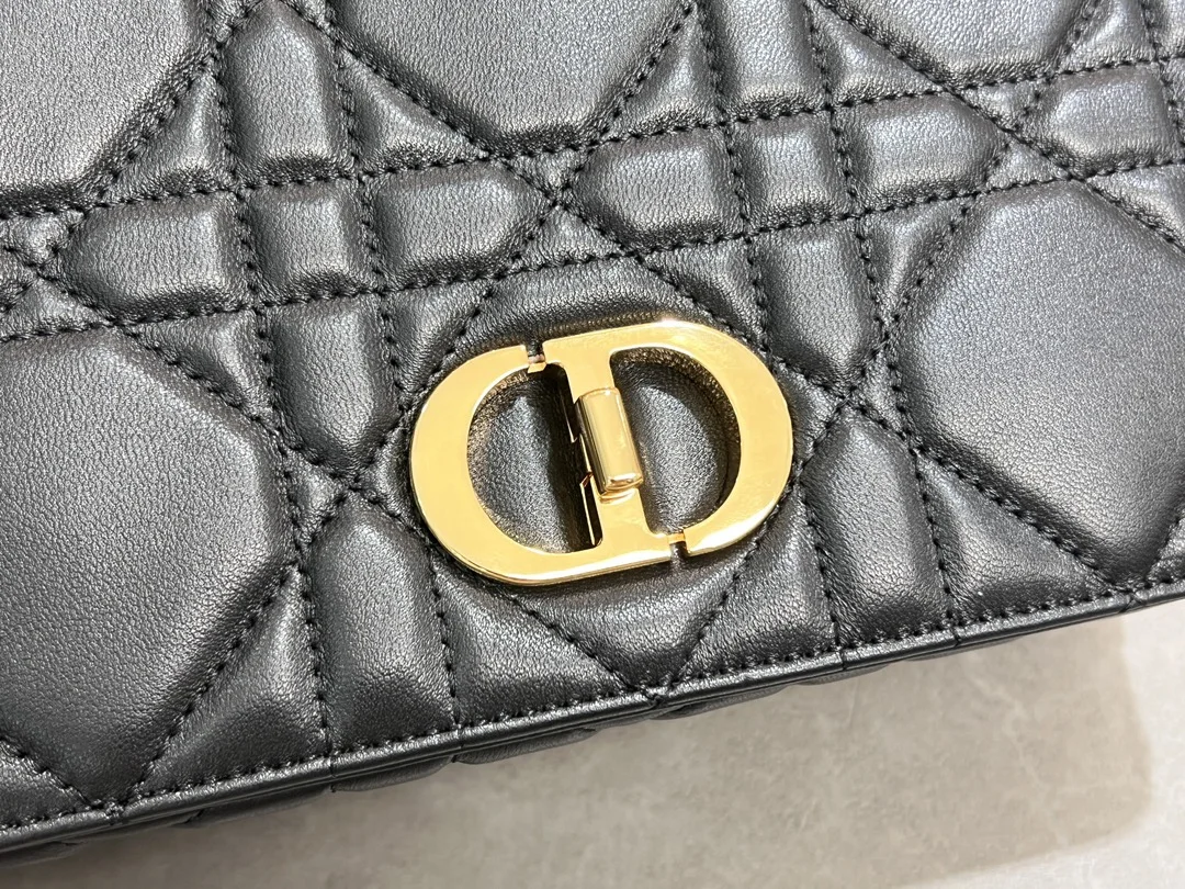 Medium Soft Dior Caro Bag — Black with Gold-Tone Hardware product view 5