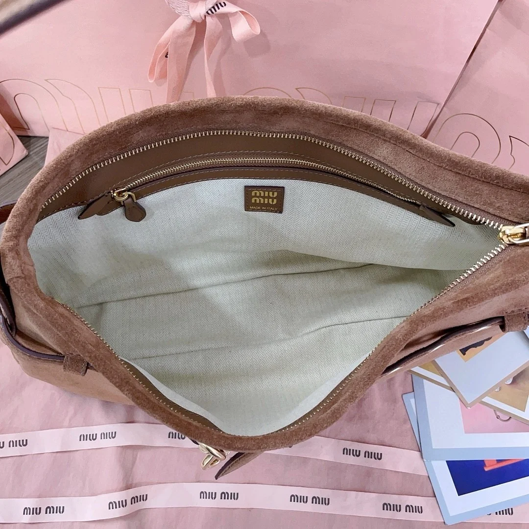 Miu Miu Aventure Medium Shoulder Bag in Brown Suede Leather product view 6