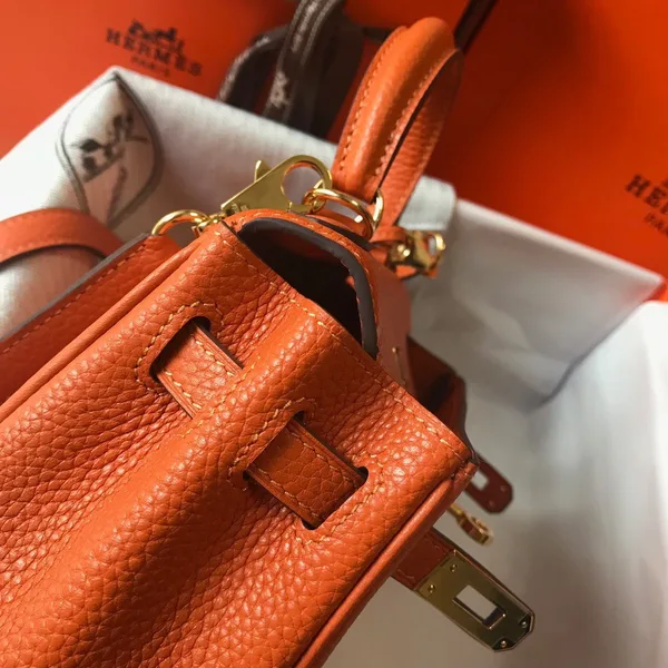 Hermes Kelly 20cm Bag In Orange Clemence Leather GHW product view 5
