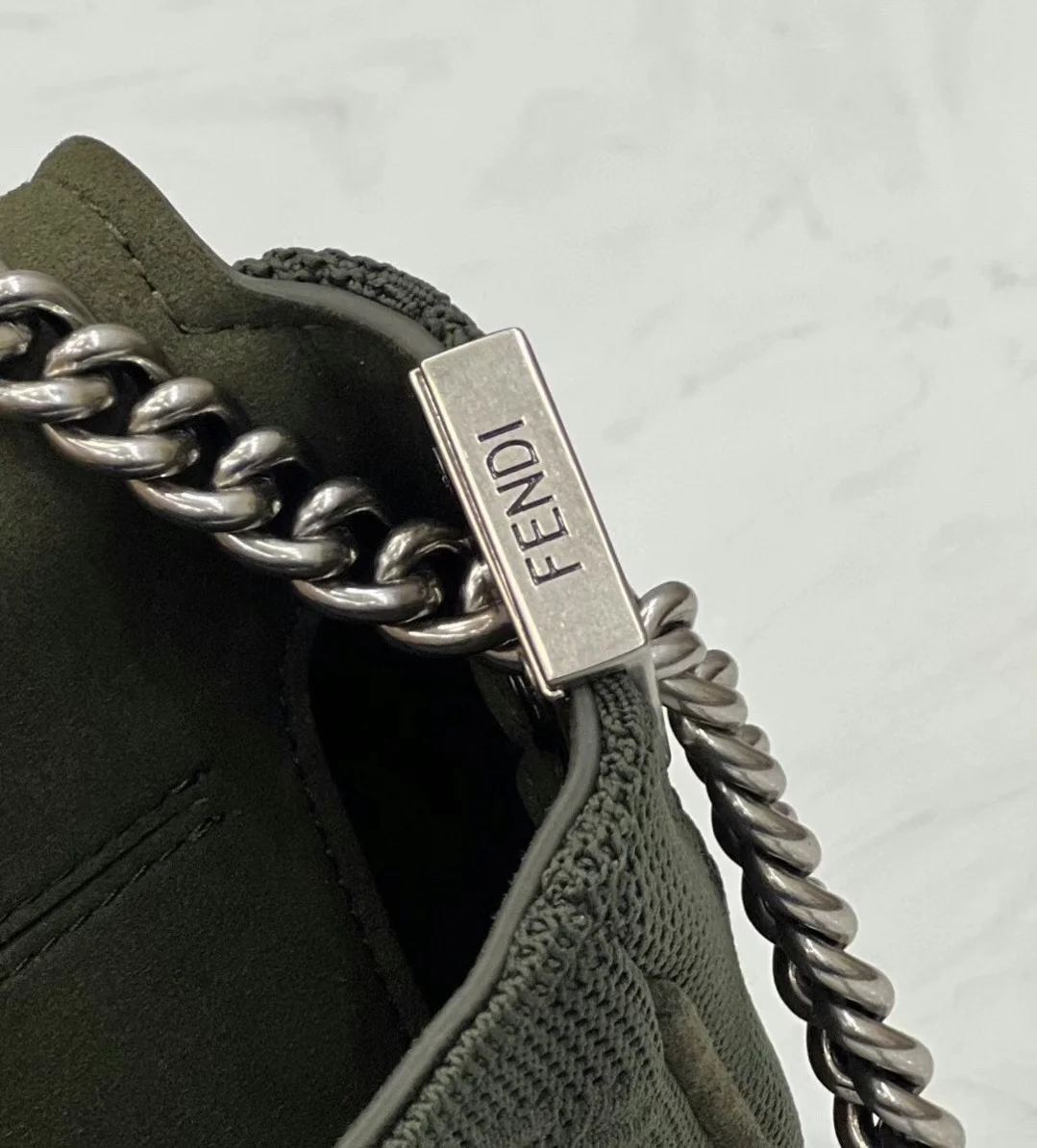 Fendi Baguette Chain Midi Bag In Green FF Fabric product view 6