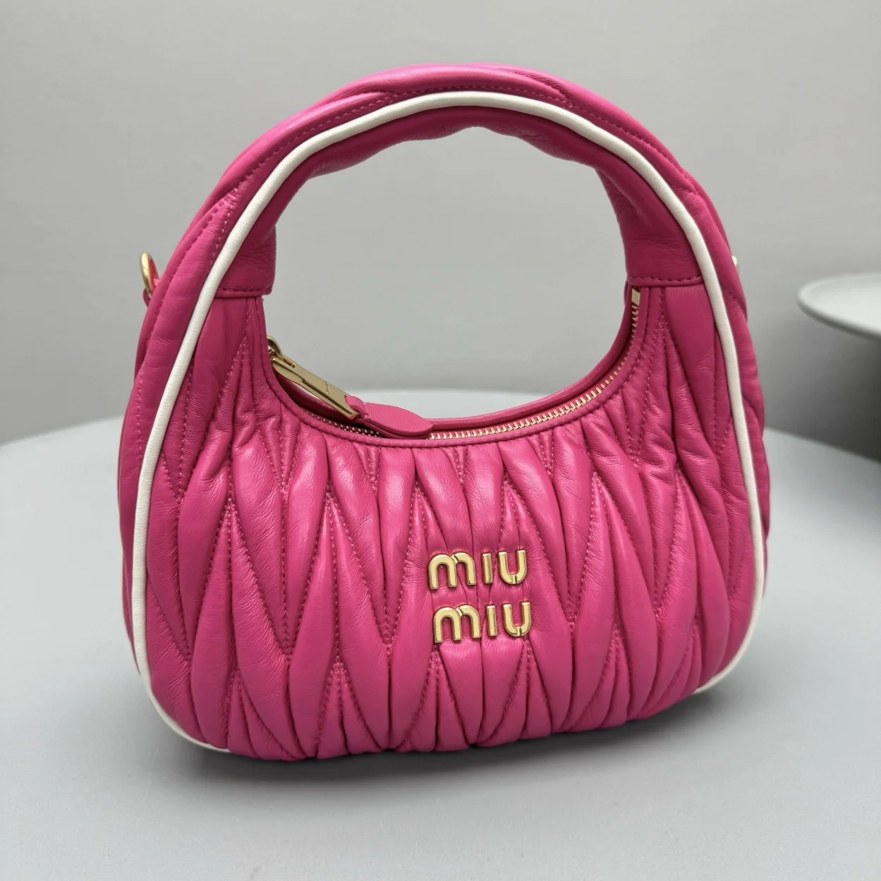 Miu Miu Wander Hobo Bag in Fuchsia Matelasse Nappa Leather product view 2