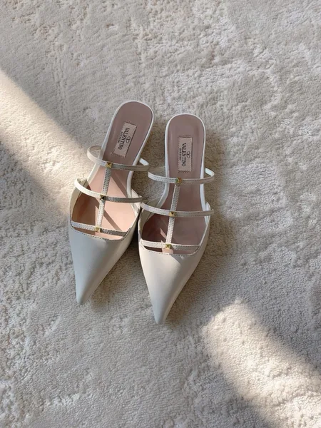 Valentino Rockstud Wispy Mules in White Leather product view 3
