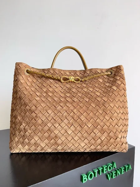 Bottega Veneta Andiamo Large Bag in Brown Suede Intrecciato Leather product view 9