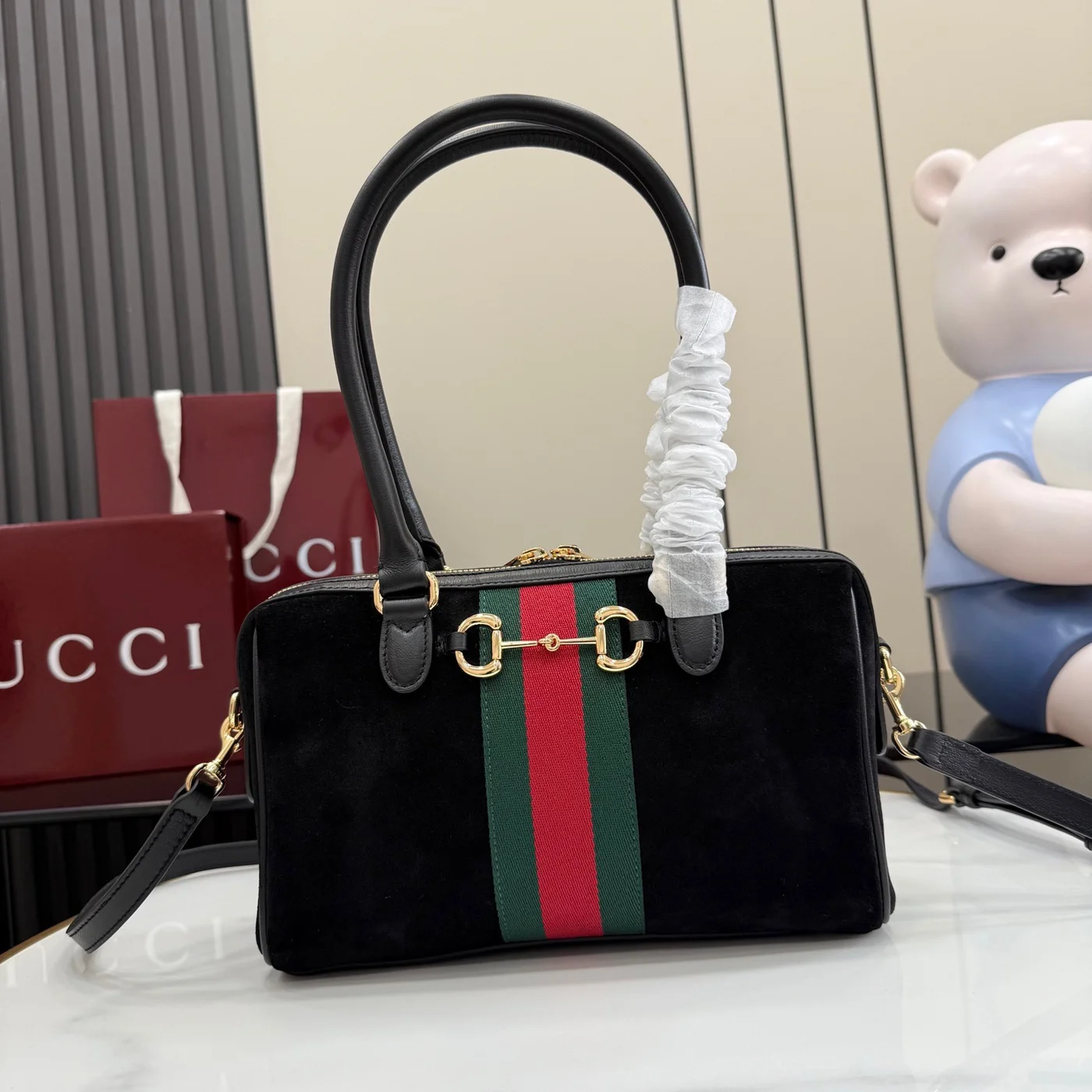 Gucci Borsetto Medium Boston Bag — Black Suede product view 1