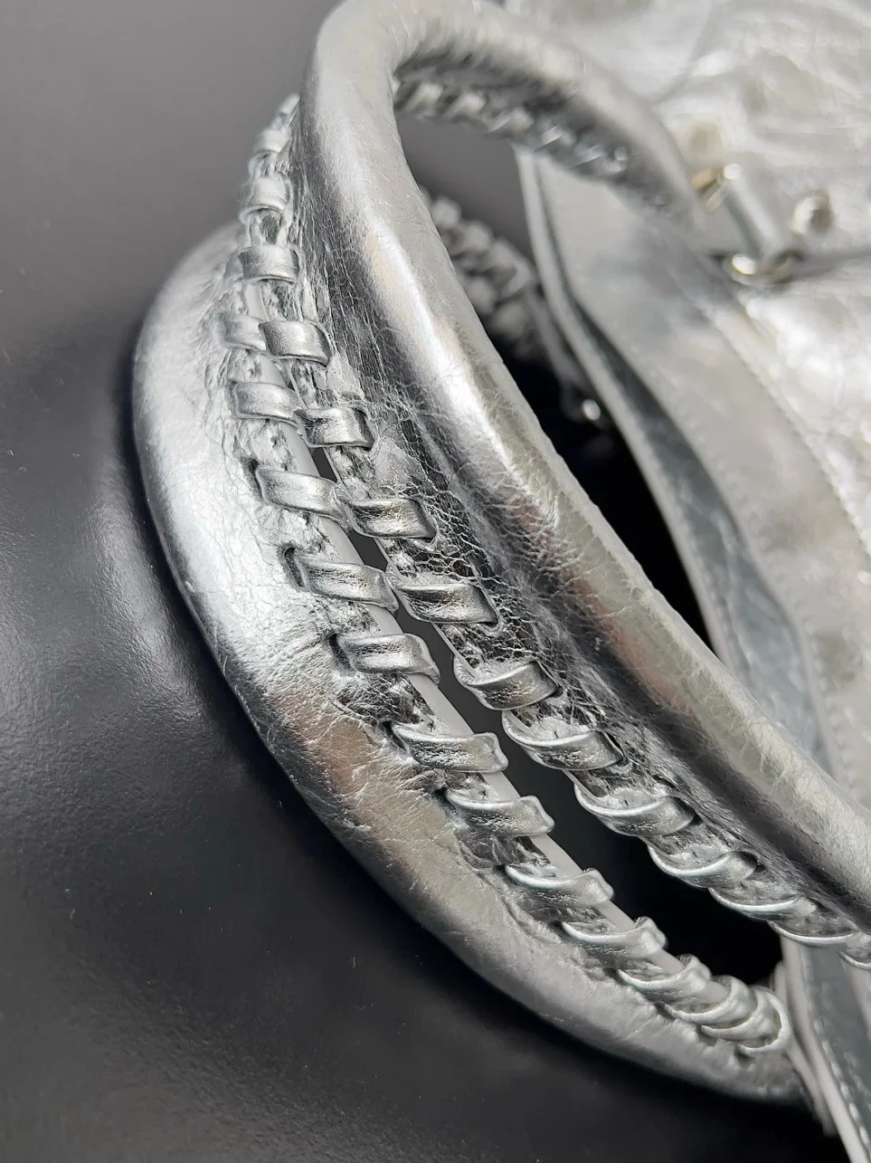 Balenciaga Le City Medium Bag in Silver Metallic Lambskin product view 9