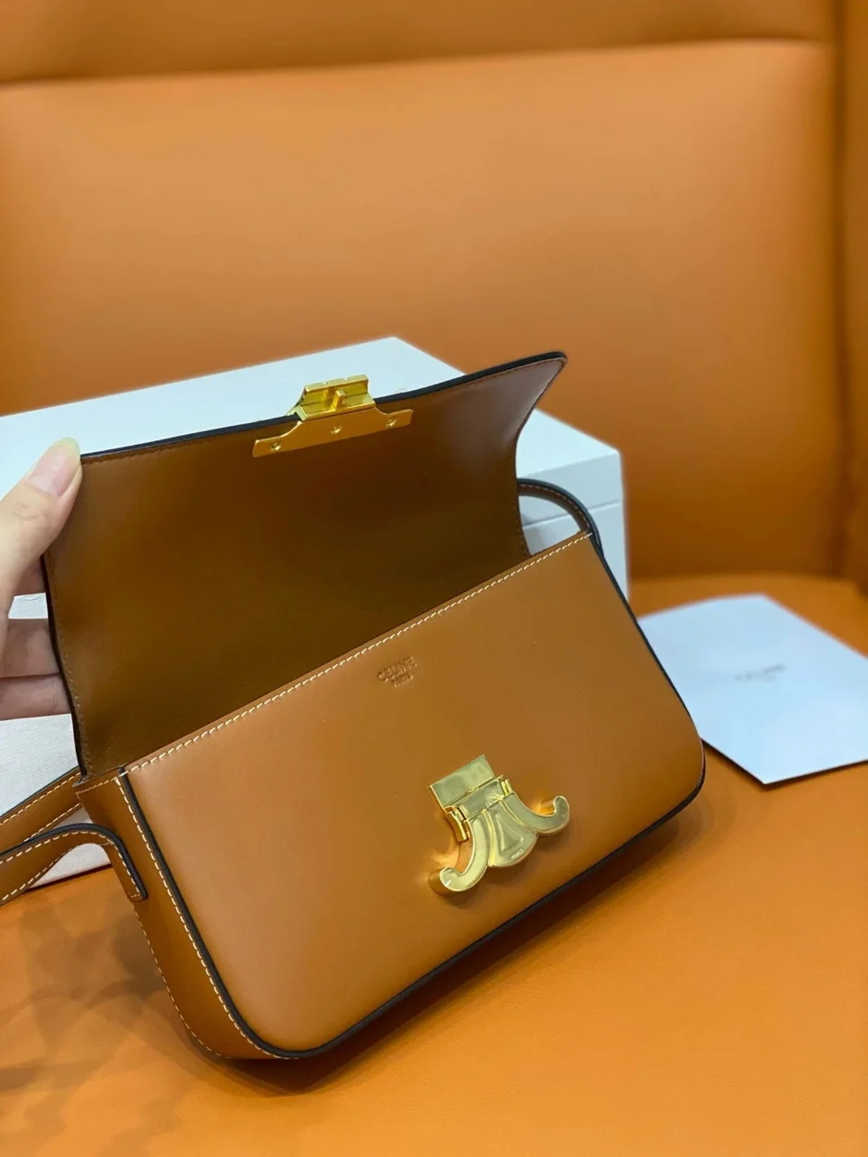 Celine Claude Shoulder Bag in Brown Calfskin product view 4