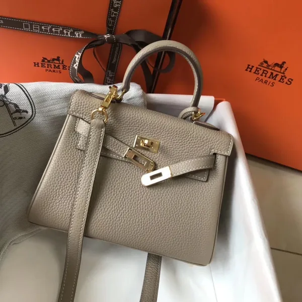 Hermes Kelly 20cm Bag In Grey Clemence Leather GHW product view 2