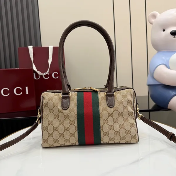 Gucci Borsetto Medium Boston Bag — Beige Jacquard product view 3