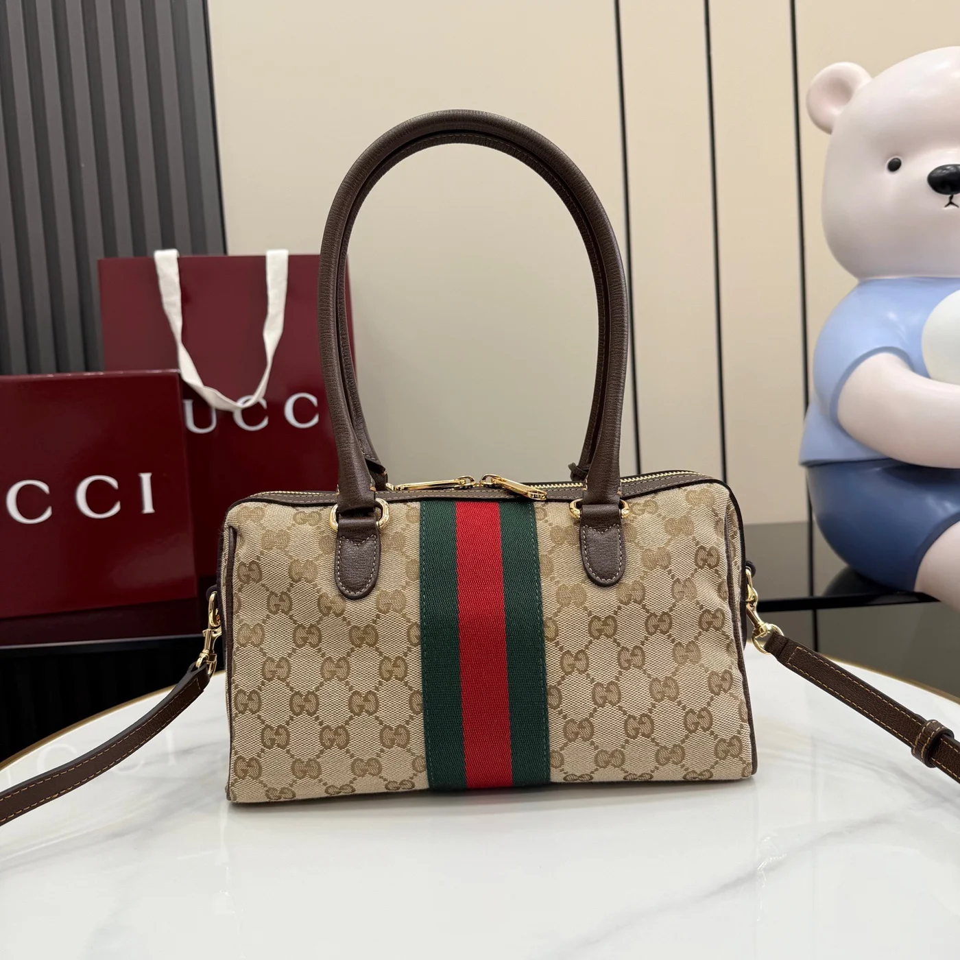 Gucci Borsetto Medium Boston Bag — Beige Jacquard product view 3
