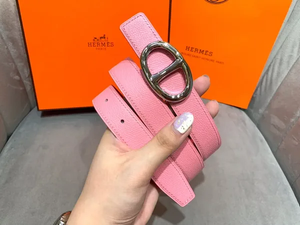 Hermès Pink/Red Reversible Belt with Silver-Tone Oval Buckle product view 6