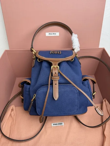 Miu Miu Small Backpack in Blue Canvas and Calfskin product view 8