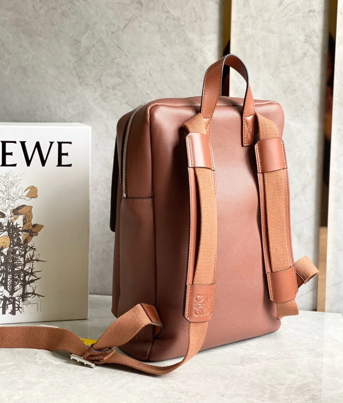 Loewe Military Backpack in Brown Grained Leather product view 5