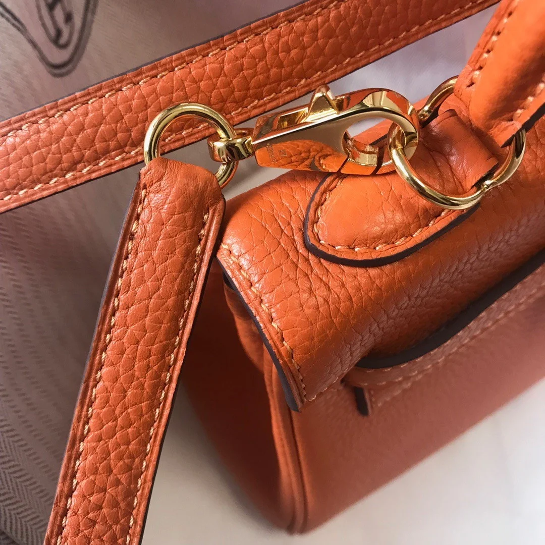 Hermes Kelly 20cm Bag In Orange Clemence Leather GHW product view 3