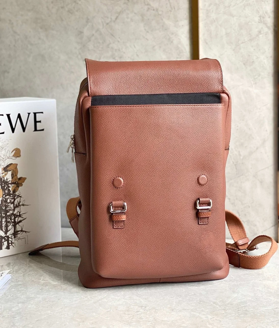 Loewe Military Backpack in Brown Grained Leather product view 9