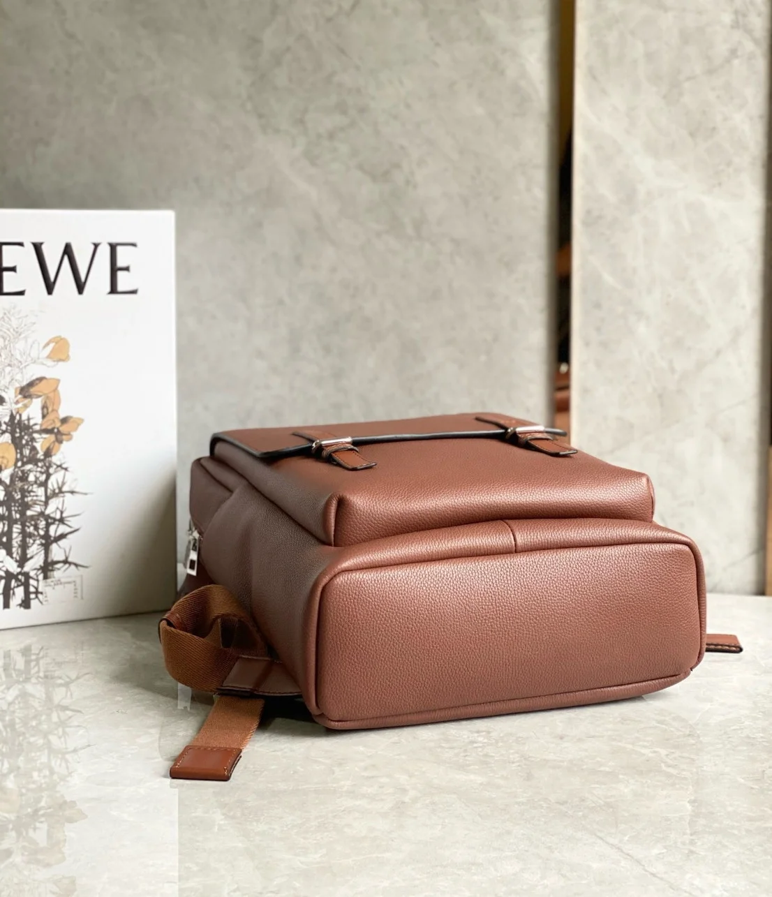 Loewe Military Backpack in Brown Grained Leather product view 8