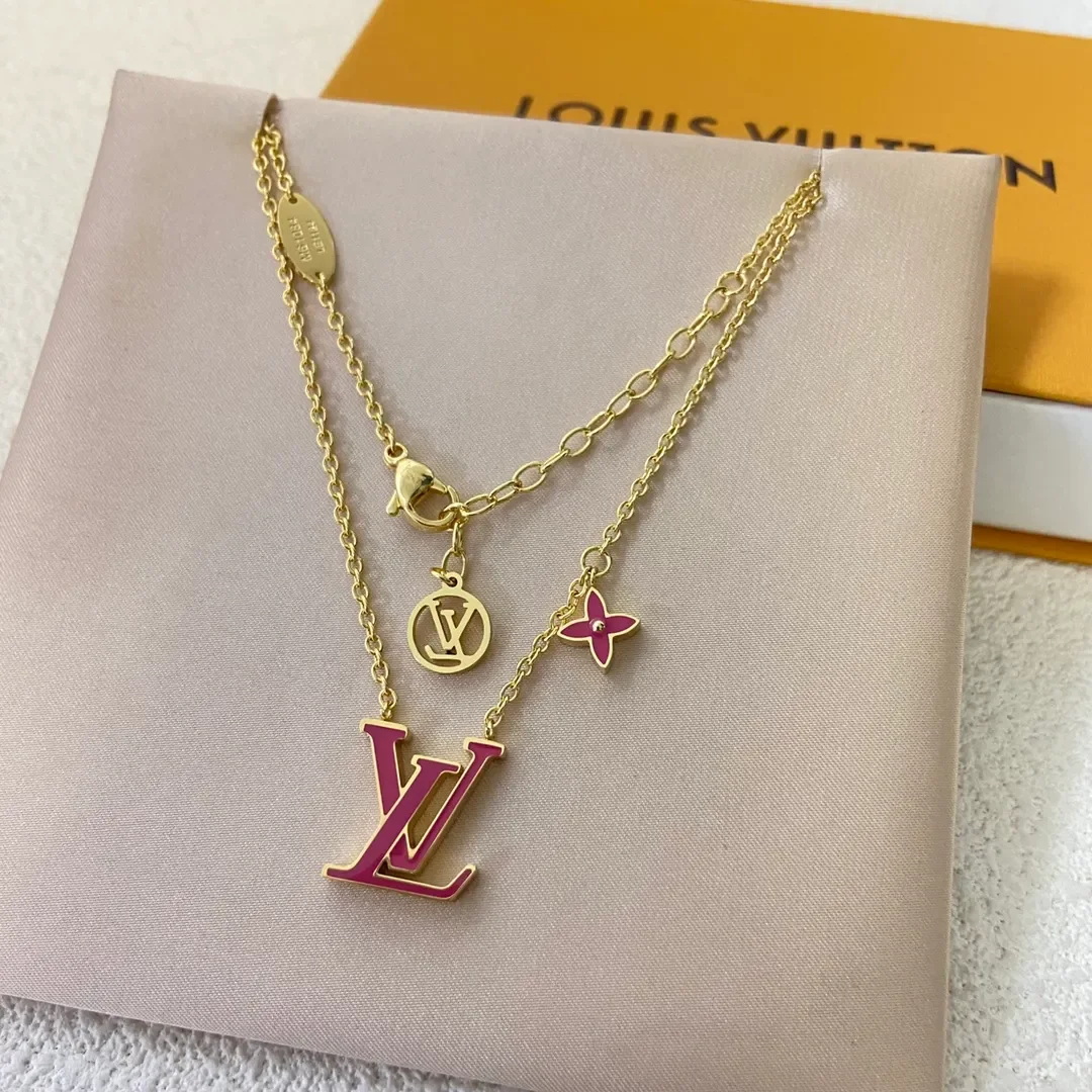 Louis Vuitton Star LV Enamel Pendant Necklace Red and Gold-Tone product view 1