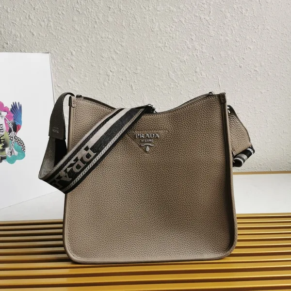 Prada Hobo Bag in Grey Grained Leather product view 3