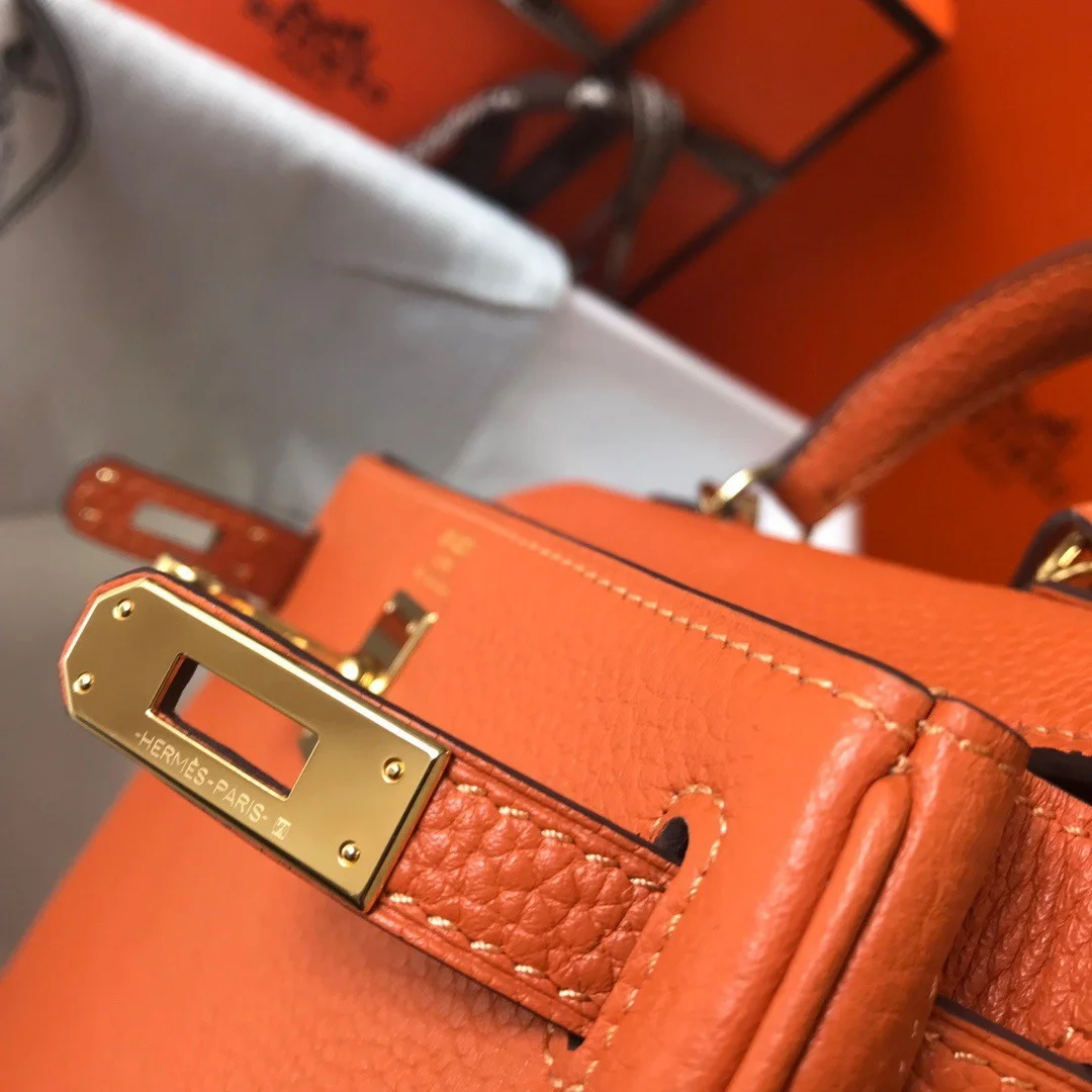 Hermes Kelly 20cm Bag In Orange Clemence Leather GHW product view 8
