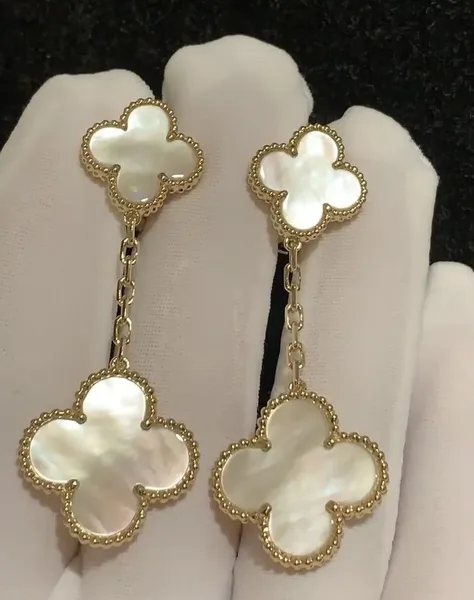 Van Cleef & Arpels Alhambra White Two-Motif Gold-Tone Drop Earrings product view 2