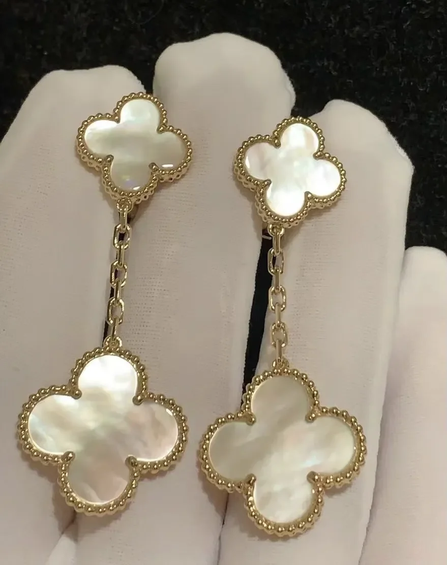 Van Cleef & Arpels Alhambra White Two-Motif Gold-Tone Drop Earrings product view 2