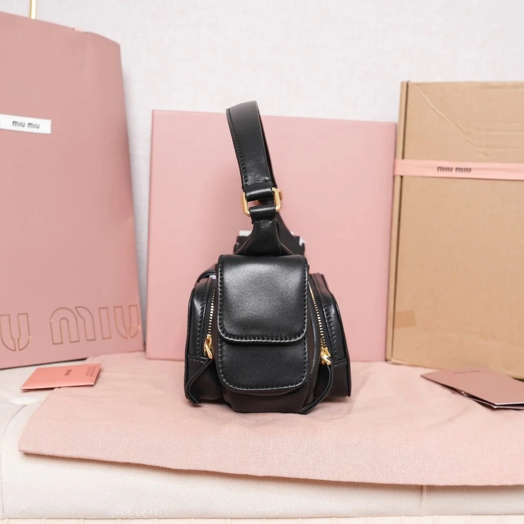 Miu Miu Pocket Shoulder Bag in Black Nappa Leather product view 4