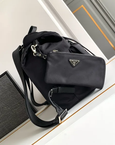 Prada Medium Backpack with Pouch in Black Re-Nylon product view 5