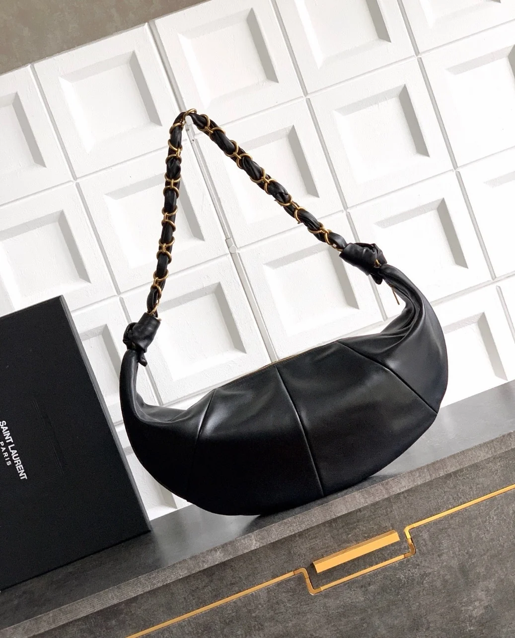 Saint Laurent Amalia Hobo Bag in Black Lambskin product view 3