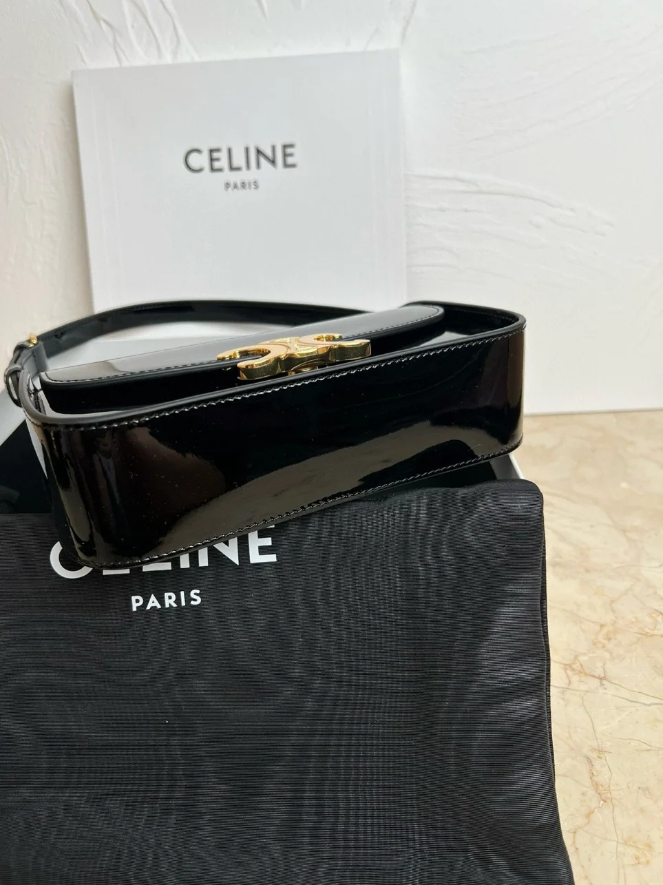 Celine Terence Shoulder Bag in Black Patent Calfskin product view 9