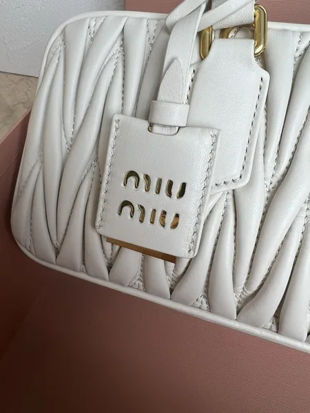 Miu Miu Arcadie Large Bag in White Matelasse Leather product view 7