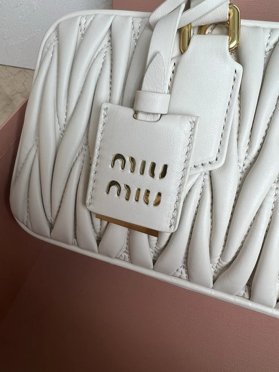 Miu Miu Arcadie Large Bag in White Matelasse Leather product view 7