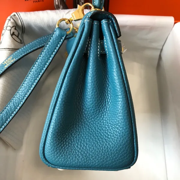 Hermes Kelly 20cm Bag In Blue Jean Clemence Leather GHW product view 8